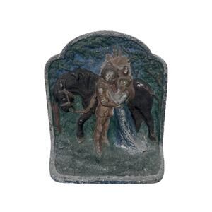 HUBLEY Cast Iron Bookend 313 Romeo & Juliet Knight Maiden Horse Painted Vintage